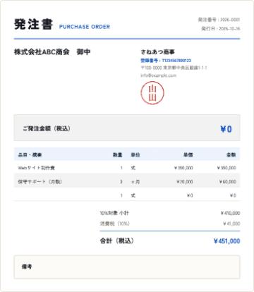 発注書の作成サンプル